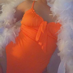 Neon orange ruched bust bodysuit